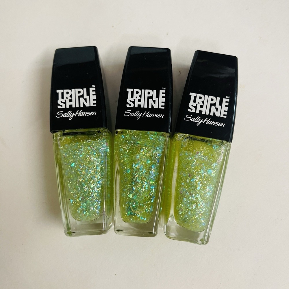 3 Sally Hansen Triple Shine Nail Polish Glitter #340 Scale Up Green Glitter